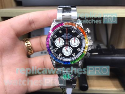 BL Factory Copy Rolex Daytona Rainbow Bezel Swiss 4130 SS Men Watch